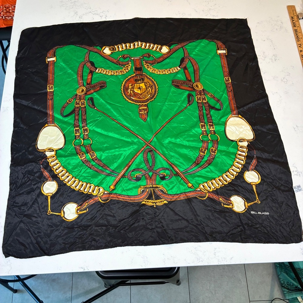 Vtg Bill Blass Scarf Silk Equestrian Horse Bit Horse Girl Old Money Luxury